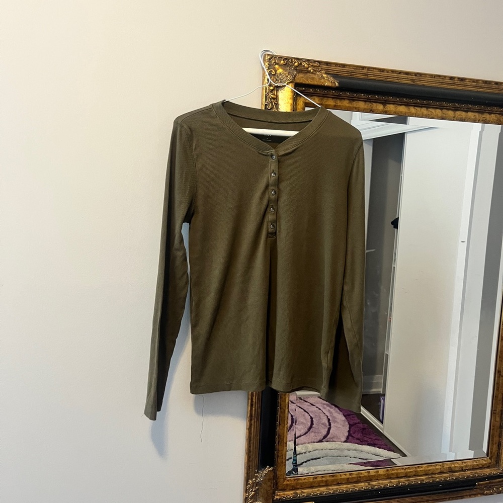 Kids Olive Green Long Sleeve Henley Shirt